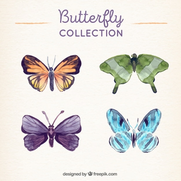 Free vector several butterflies in watercolor style