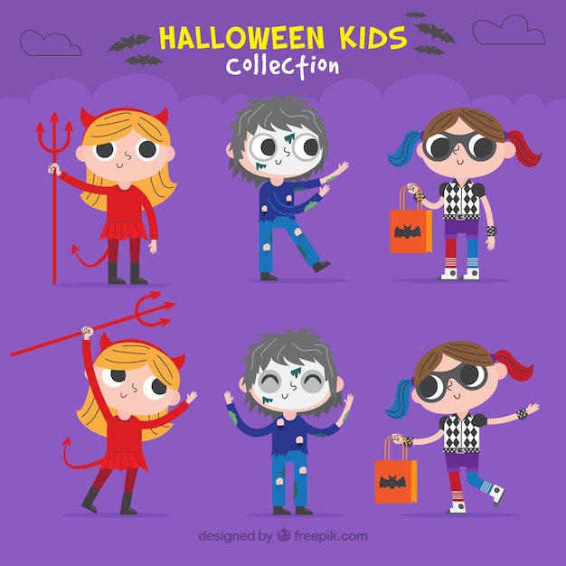 Several children in halloween costumes