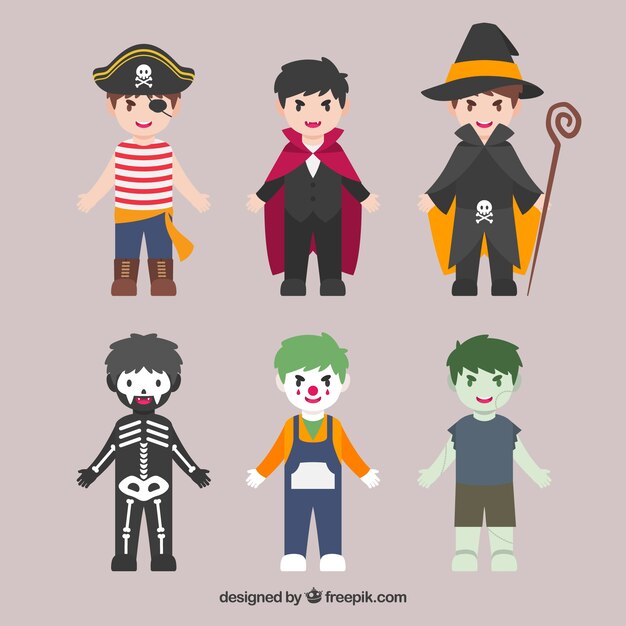 Several children in halloween costumes