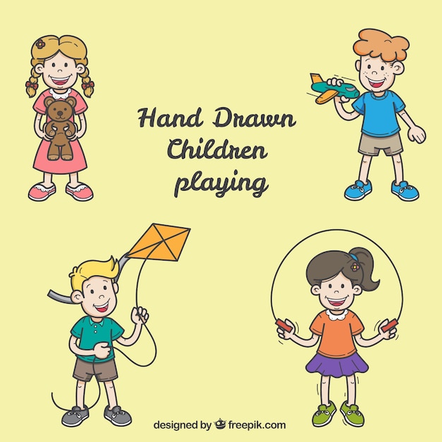 Free vector several children playing in hand-drawn style