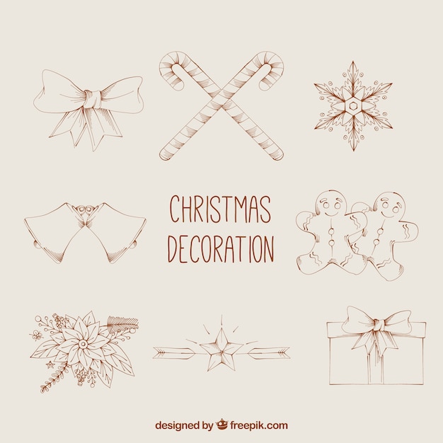 Free Vector several christmas hand-drawn elements in vintage design