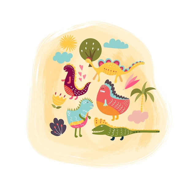 Several colored dinosaurs