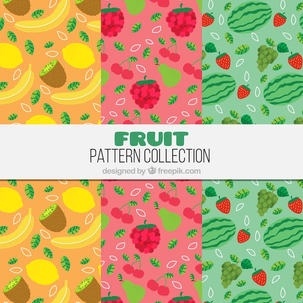 Free Vector several colored patterns with tasty fruits