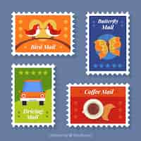 Free vector several colorful post stamps