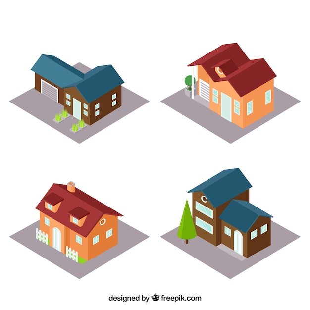 Free Vector several decorative houses in isometric style