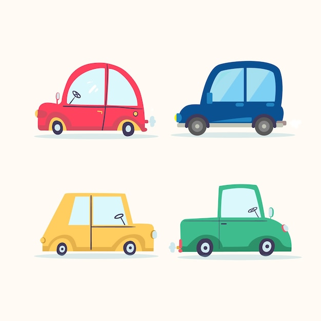 Several decorative vehicles in cartoon style