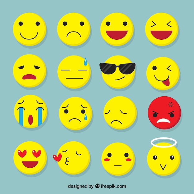 Several flat emojis with fantastic facial expressions