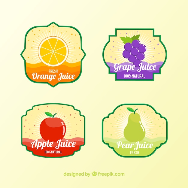 Free Vector several fruit juice labels in flat design