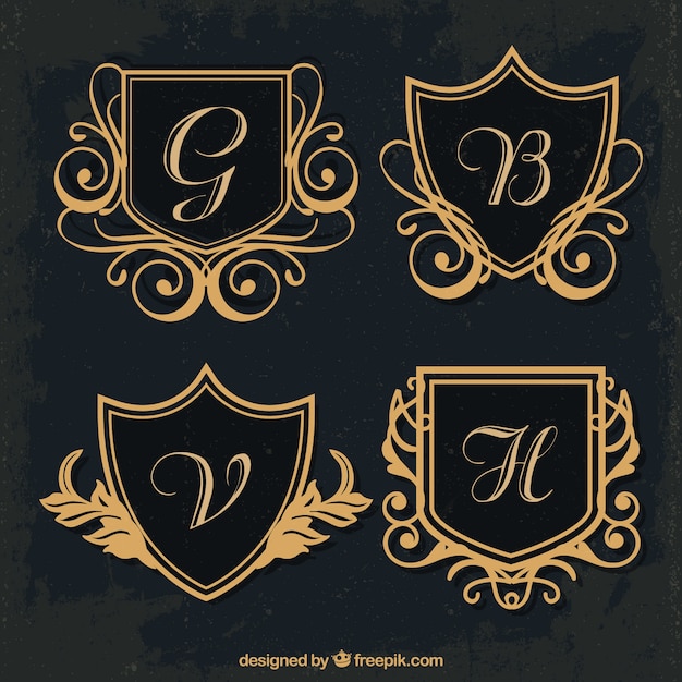 Free Vector several golden shield monograms