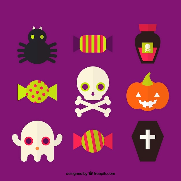 Several halloween items in flat style