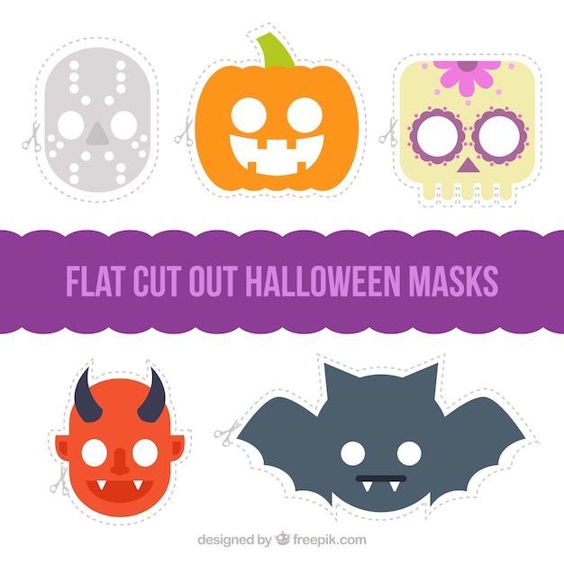 Free Vector several halloween masks in flat design