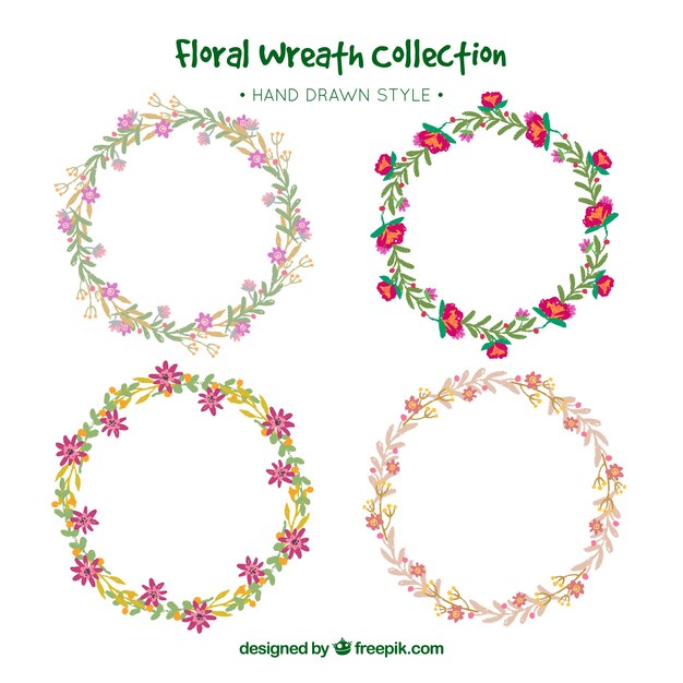 Several hand-drawn floral wreaths