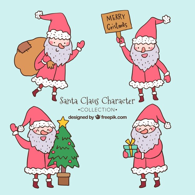 Several hand drawn santa claus characters