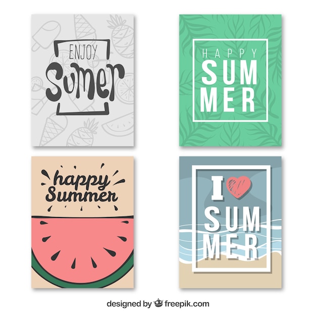 Several hand-drawn summer cards