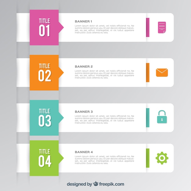 Several infographic banners with colored elements