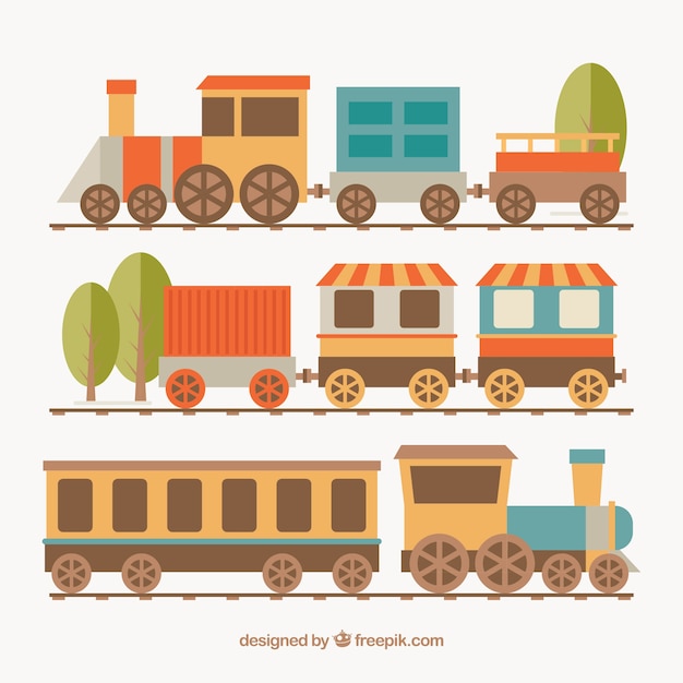 Free Vector several locomotives with wagons