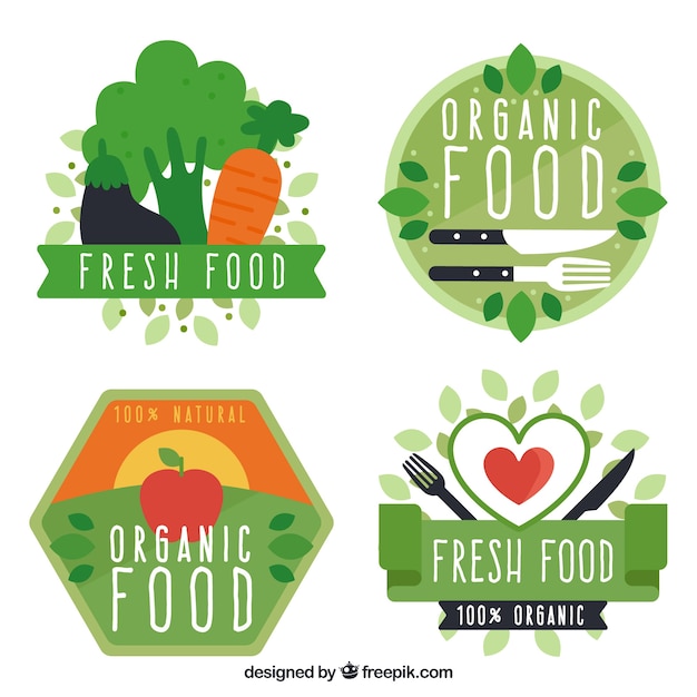 Several organic food stickers