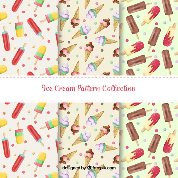 Several patterns with colored ice creams