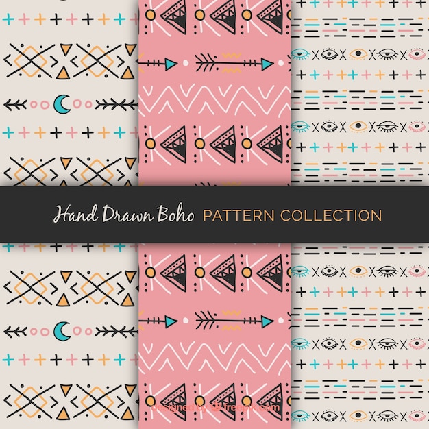 Free vector several patterns with hand-drawn ethnic elements