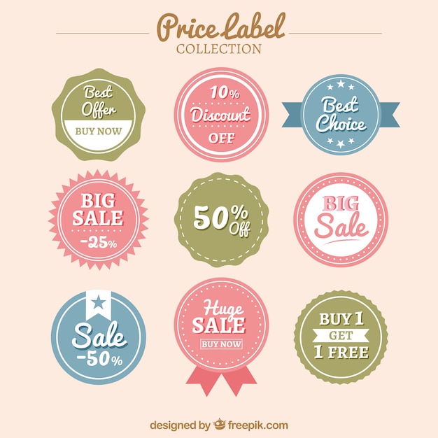 Several price labels in pastel colors