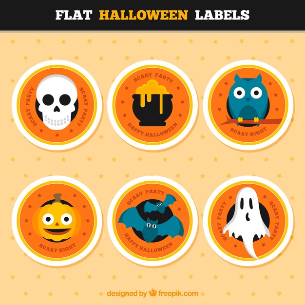 Free Vector several round labels with halloween elements