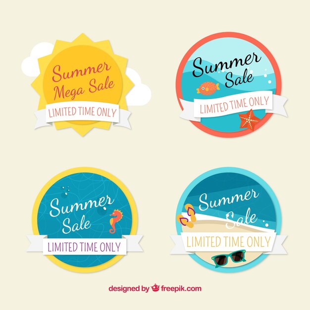 Several round summer sale stickers in flat design