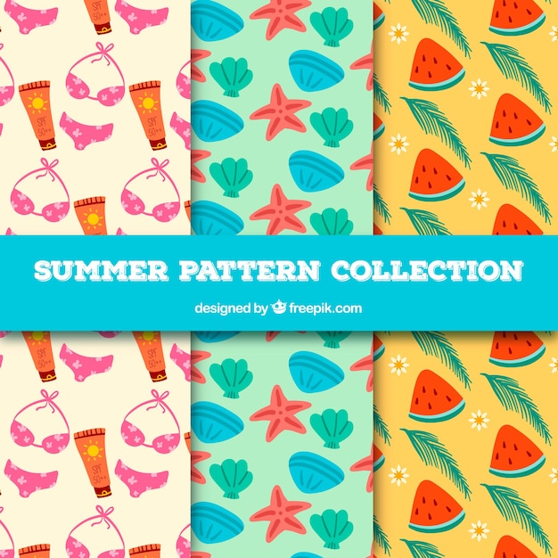 Free Vector several summer patterns with hand-drawn elements