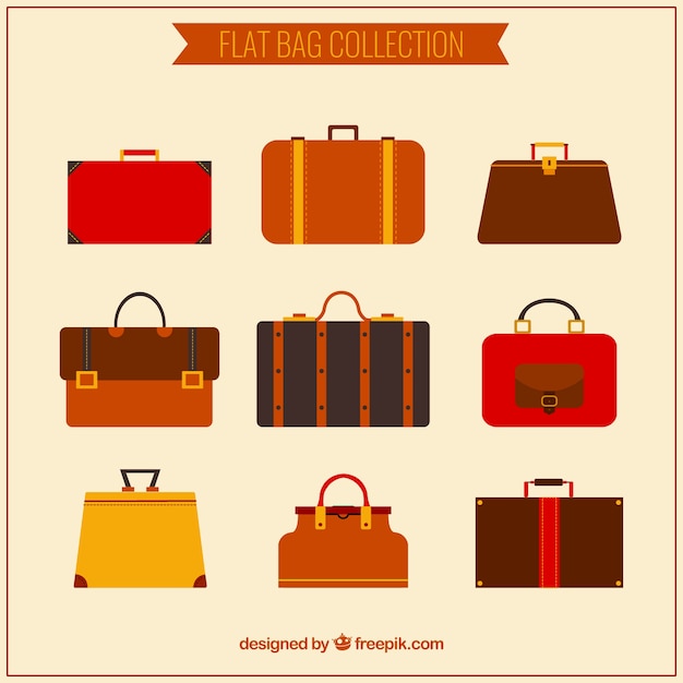 Free vector several types of flat briefcases in brown tones