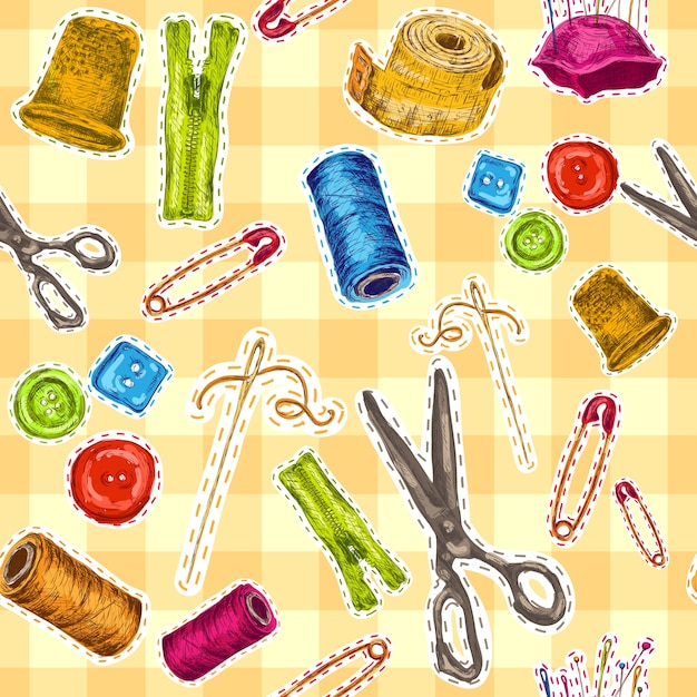 Free Vector sewing dressmaking and needlework accessories sketch seamless pattern vector illustration