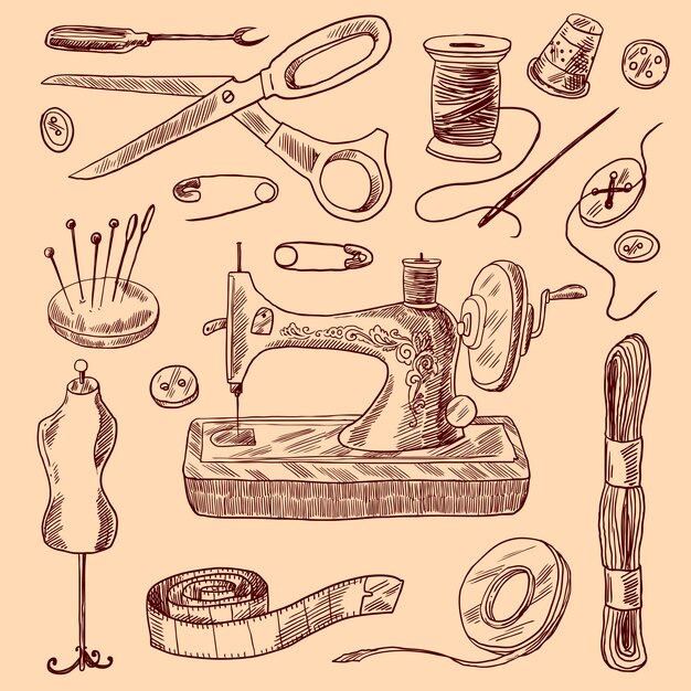 Sewing Icons Sketch Set