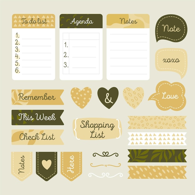 Free Vector shades of green planner scrapbook set