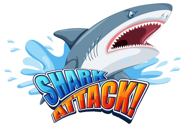 Free Vector shark attack font logo with cartoon aggressive shark