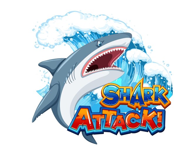 Shark attack font logo with cartoon aggressive shark