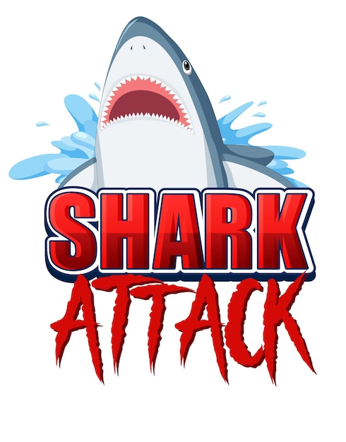 Shark attack font logo with cartoon aggressive shark