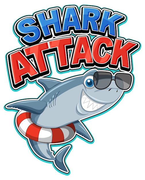 Free Vector shark attack icon with shark cartoon character wearing inflatabl