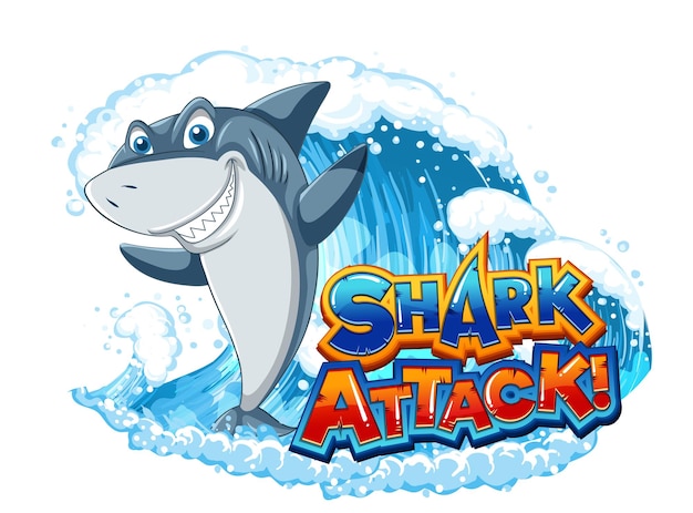 Shark attack icon with shark cartoon character