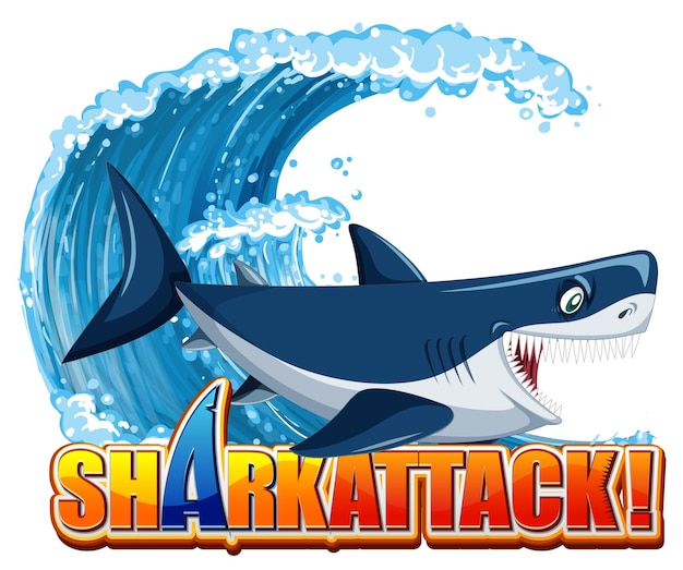 Shark attack icon with shark cartoon character