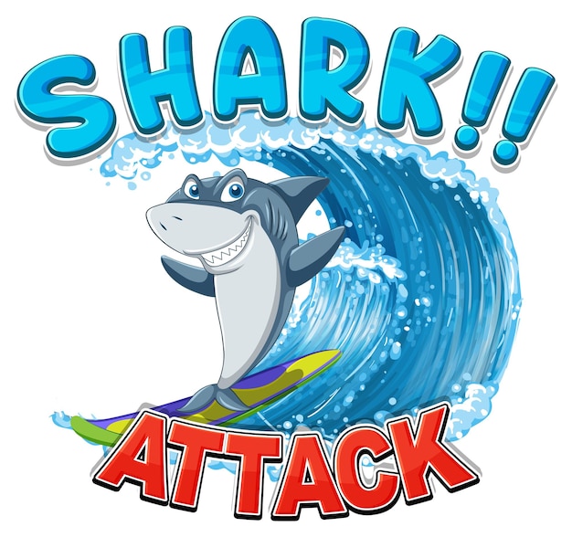 Shark attack icon with shark surfing