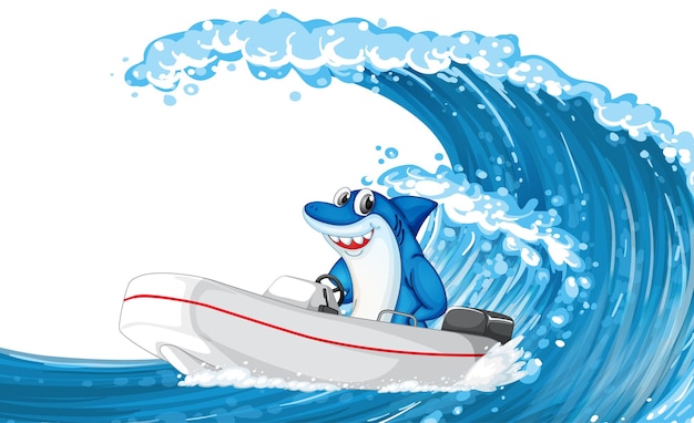 Shark on dinghy boat with ocean wave