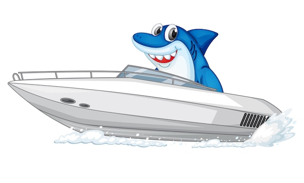 Free Vector shark on speed boat cartoon character on white background