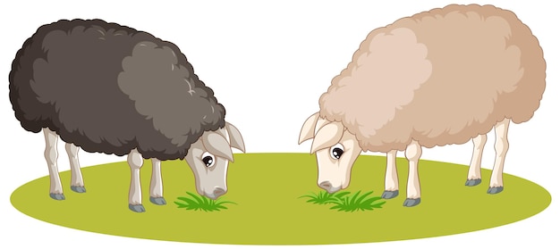 Free Vector sheeps grazing on the ground in black and white