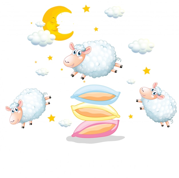 Free Vector sheeps jumping over the pillows on white