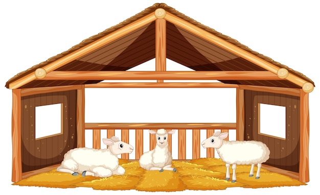 Free Vector sheeps in stable a vector cartoon illustration