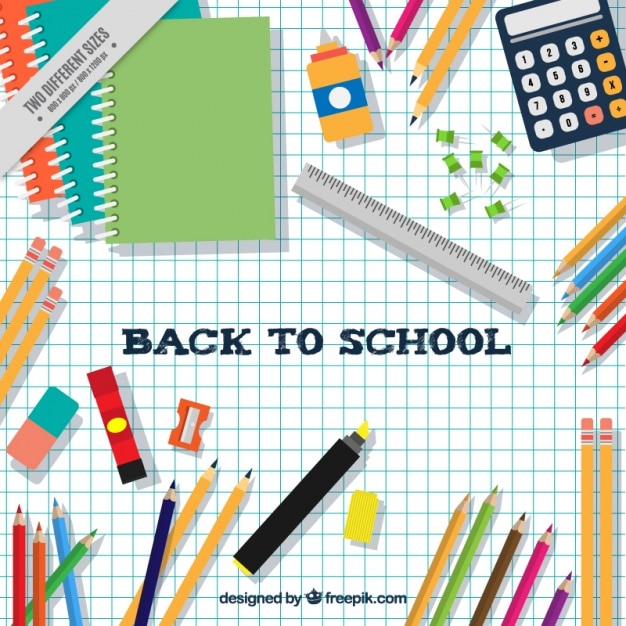 Sheet notebook background with school supplies