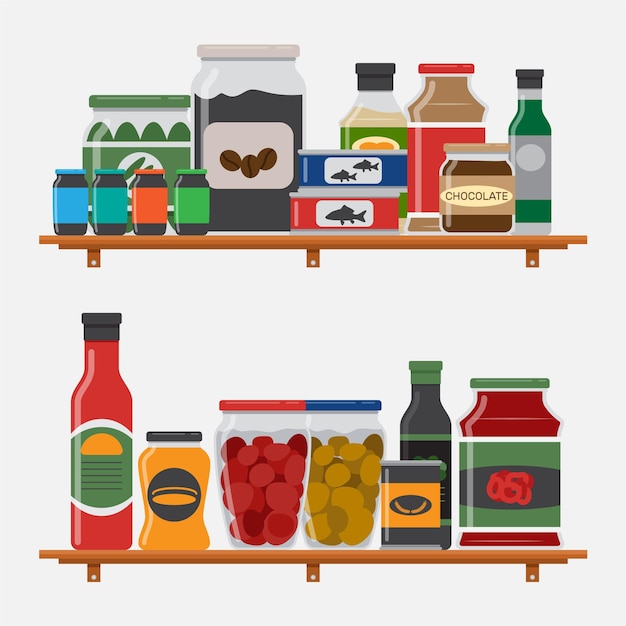 Free Vector shelf in the kitchen with various containers