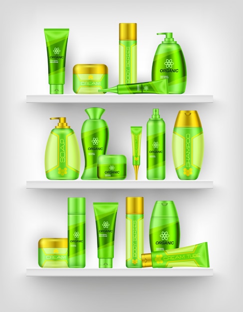 Free Vector shelves with cosmetics 3d design