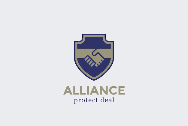 Free Vector shield protect deal handshake logo vector icon.