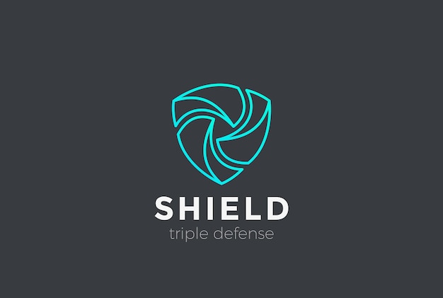 Shield Teamwork protect defense logo. Linear style.