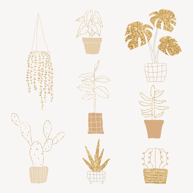 Free Vector shimmery gold houseplant vector set