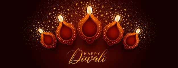 Free Vector shinny happy deepavali banner with realistic oil diya design